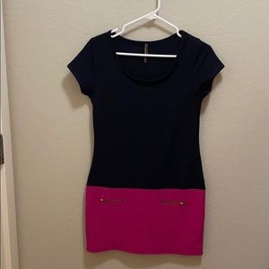 Navy and magenta cute dress with zipper detail